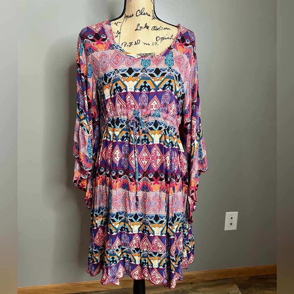 Klozlyne‎ dress Aztec  Bohemian hippie eclectic multicolor flowy artsy festival